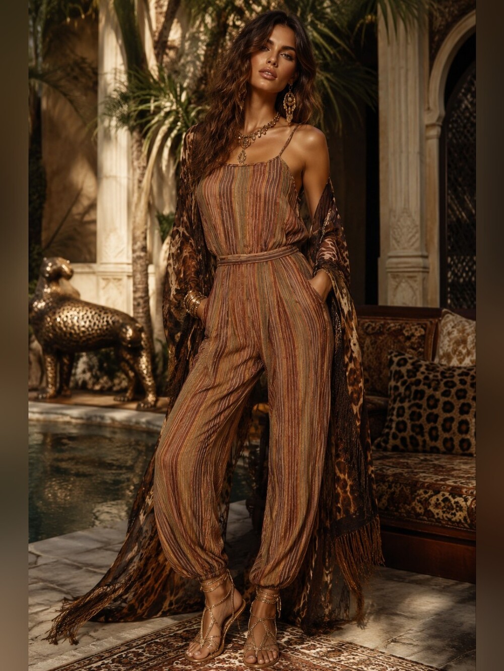 Linda Lunstrom Boho Stripe 2PC Co-Ord Jumpsuit Lounge S